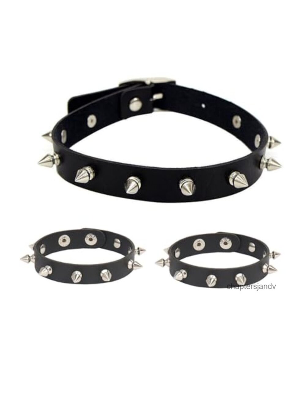 Punk Choker Necklace and Studded Bracelet Set PU Leather Alloy